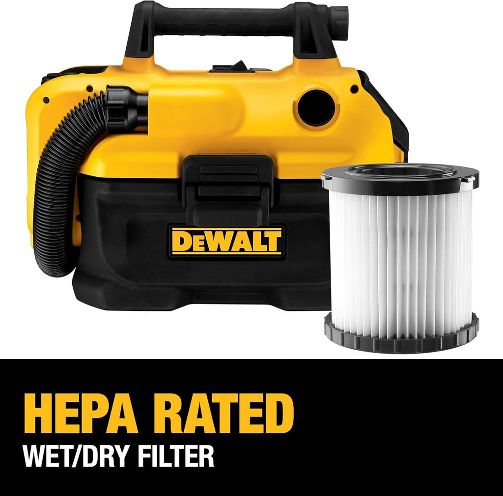 DEWALT 20V MAX Cordless Shop Vac, Wet Dry Vacuum Cleaner, Portable 2 Gallon Wet Dry Vac, Strong Suction Shop Vacuum with Hepa Filter, Tool Only