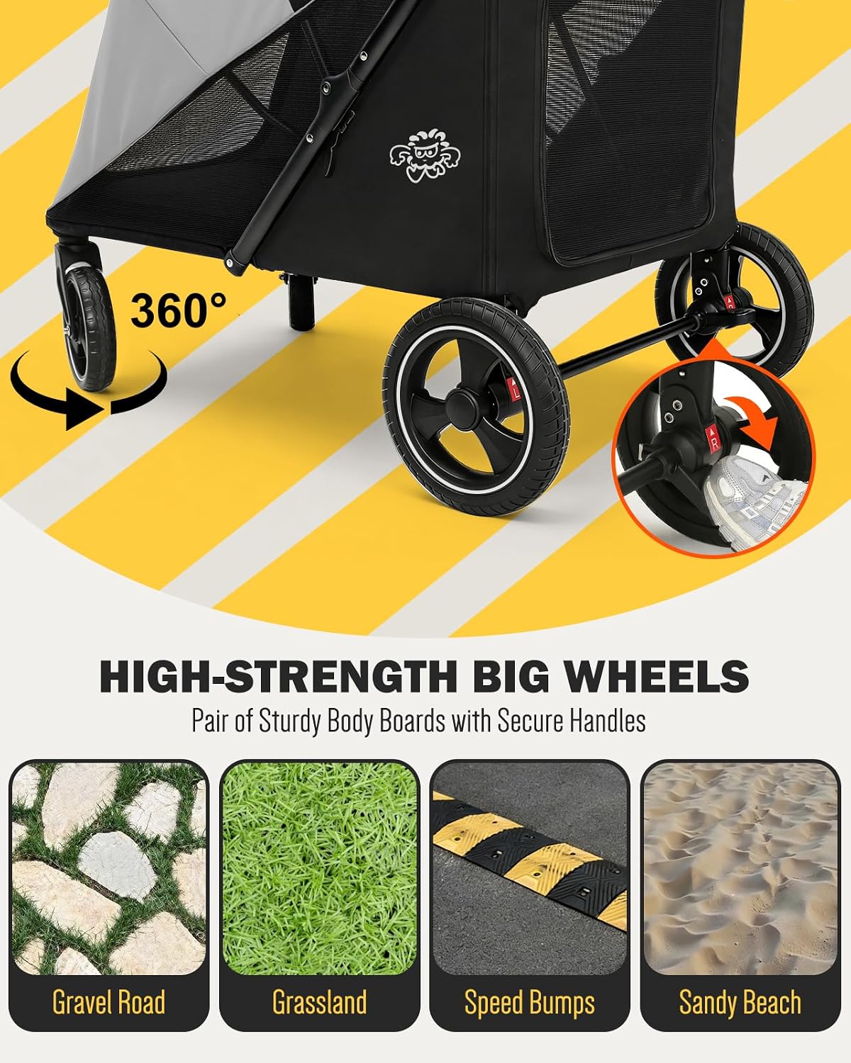 Dog Stroller for Large & Medium Dogs, 4 Wheels Pet Stroller for Large Dogs up to 120lbs, Extra Large Dog Stroller with Foldable Design, Sun Shades