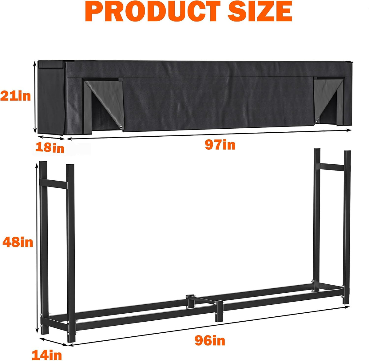 8ft Heavy Duty Firewood Rack with Waterproof Cover