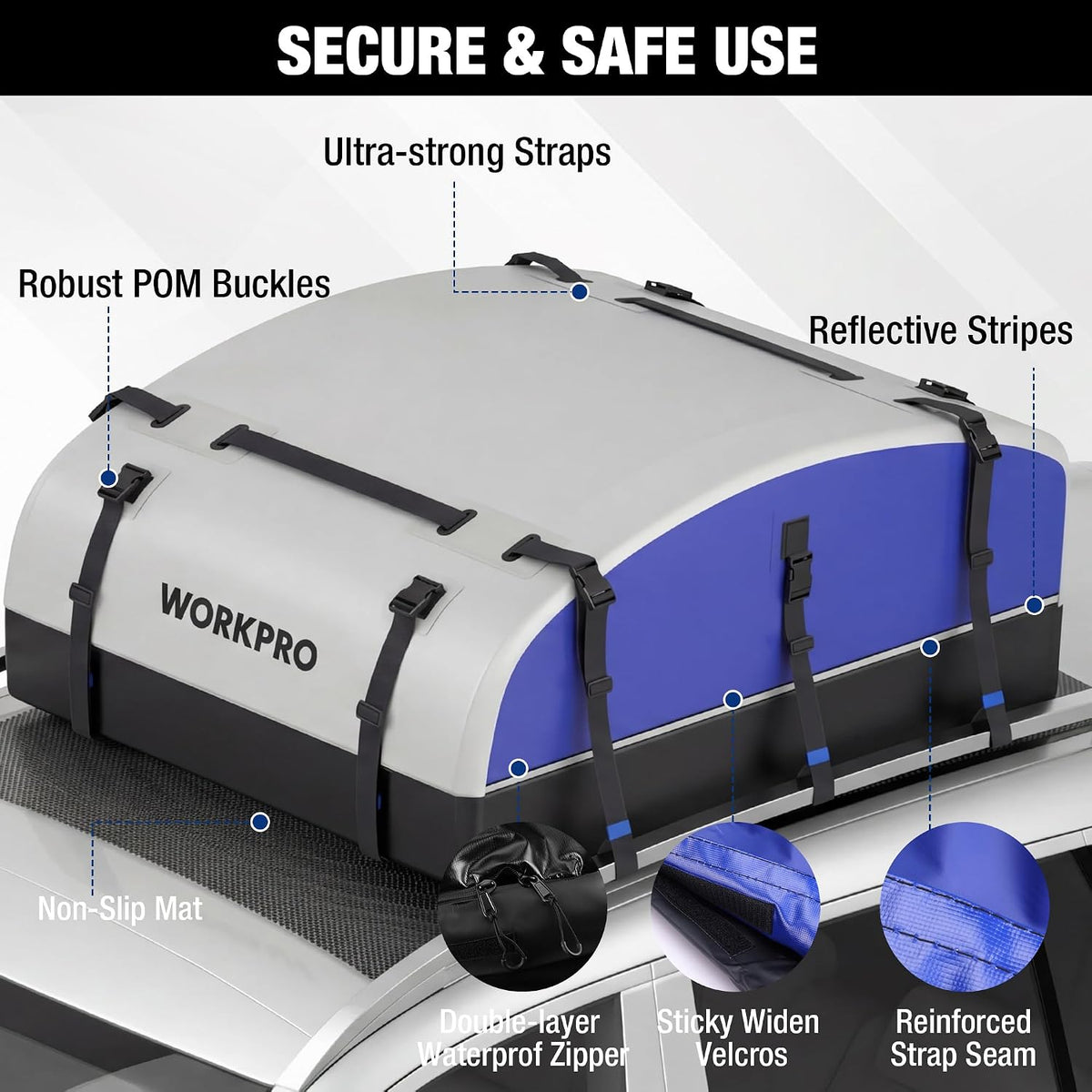 WORKPRO Rooftop Cargo Carrier Bag, 21 Cubic Feet Waterproof Car Roof Bag