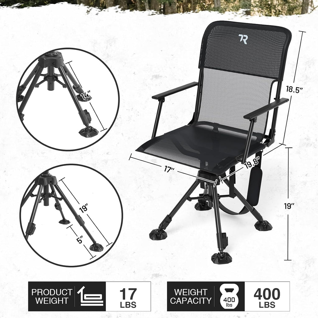 TR Swivel Hunting Chair 360° Silent, 400lbs Folding Adjustable Height