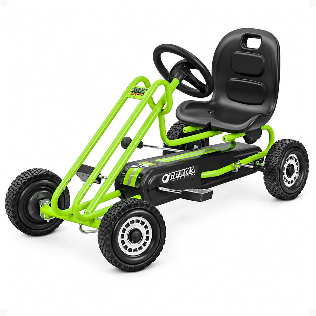 Hauck Lightning - Pedal Go Kart for Kids Ages 4-8, Adjustable Bucket Seat, Plastic Wheels with Rubber Profile, Handbrake for both rear wheels, Ride
