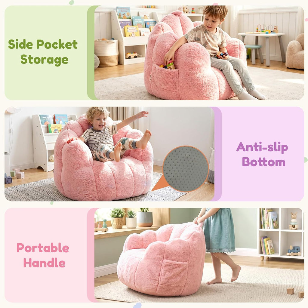 Kids Bean Bag Chair, Comfy Bean Bag Sofa with Handle for Boys Girls, Pink