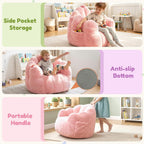 Kids Bean Bag Chair, Comfy Bean Bag Sofa with Handle for Boys Girls, Pink