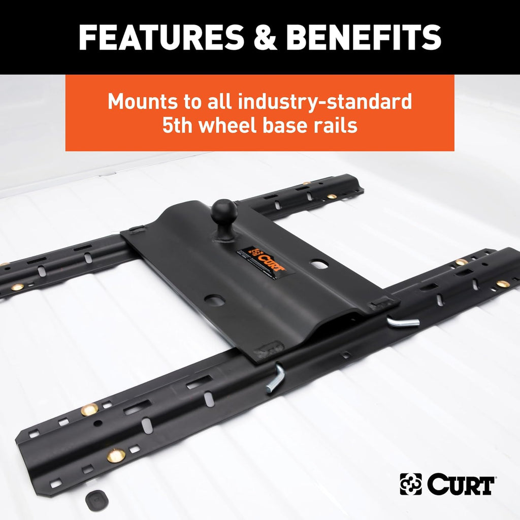 CURT 16055 5th Wheel Rail Gooseneck Hitch, 25,000 lb, 3" Offset