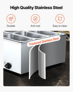 VEVOR 6-Pan Commercial Food Warmer 1500W Electric Steam Table 48QT 6x1/3Pan