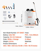 VEVOR Battery Powered Backpack Sprayer 3.2 Gal, Powerful Electric Sprayer, Weed Sprayer for Garden and Lawn, Adjustable 0-90 PSI, 2 Retractable Wands