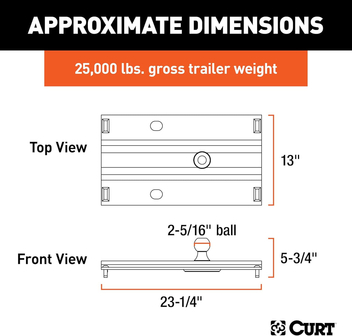 CURT 16055 5th Wheel Rail Gooseneck Hitch, 25,000 lb, 3" Offset