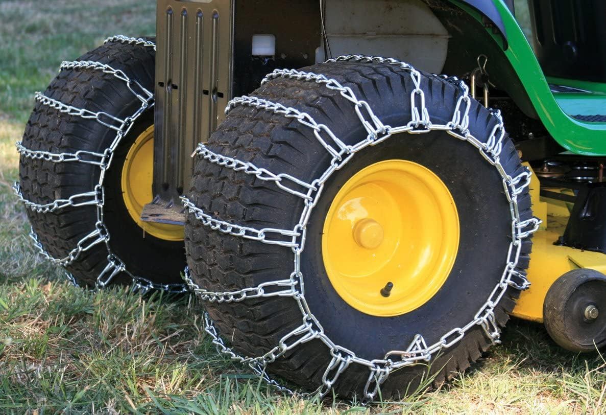 Set of 2 Snow Tire Chains for Lawn Tractor, Riding Mower, Snow Blower - Zinc Plated 2 Link Enhanced Traction Garden Tractor Chains - Fits 20x8x8
