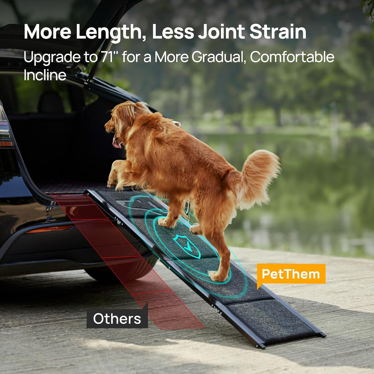 Dog Ramp for Cars, 71" L × 17.2" W, Extra-Long Foldable Pet Ramp