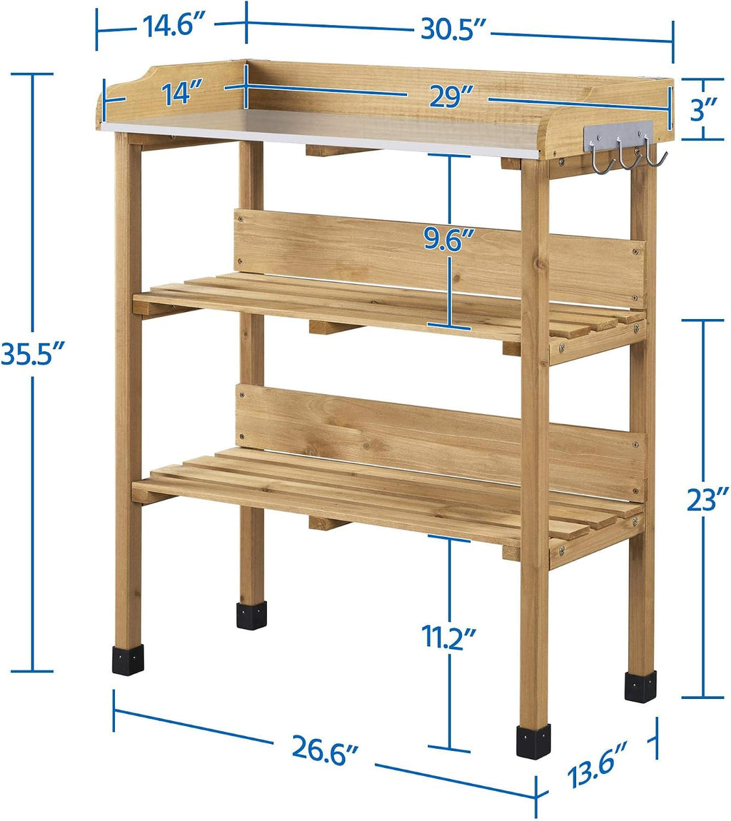 Yaheetech Potting Bench Outdoor Console Table w/3-Tier Storage,Natural Wood
