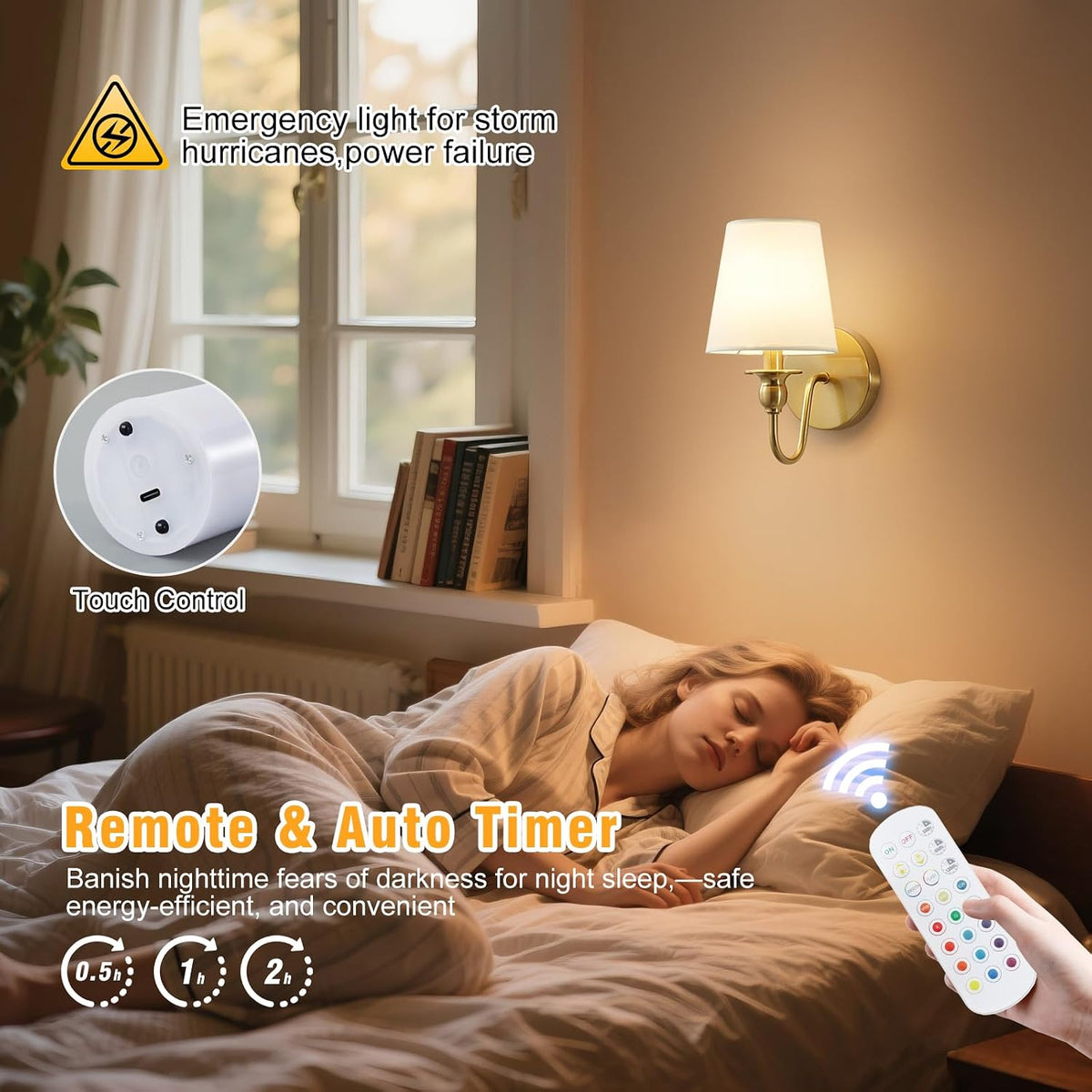 Battery Operated Wall Sconces set of Two,Wireless Wall Sconces with 10000mAh Dimmable Bulb and Remote,LED 15 Colors Rechargeable Gold Wall Sconce