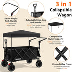 3 in 1 Collapsible Wagon with 300lbs Weight Capacity,150L Heavy Duty Utility Cart with Removable Canopy,with Big All-Terrain Beach Wheels & Drink