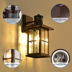 FLEDAVID 2 Pack Motion Sensor Outdoor Wall Lights Dusk to Dawn Exterior Porch Lantern Brown Outside Sconce Lighting Fixtures Rustic Farmhouse Wall