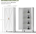 COFaR White Farmhouse Storage Kitchen Pantry Cabinet with 2 Barn Door, 3 Adjustable Shelves and Legs, for Cupboard/Dining Room/Bathroom/Living