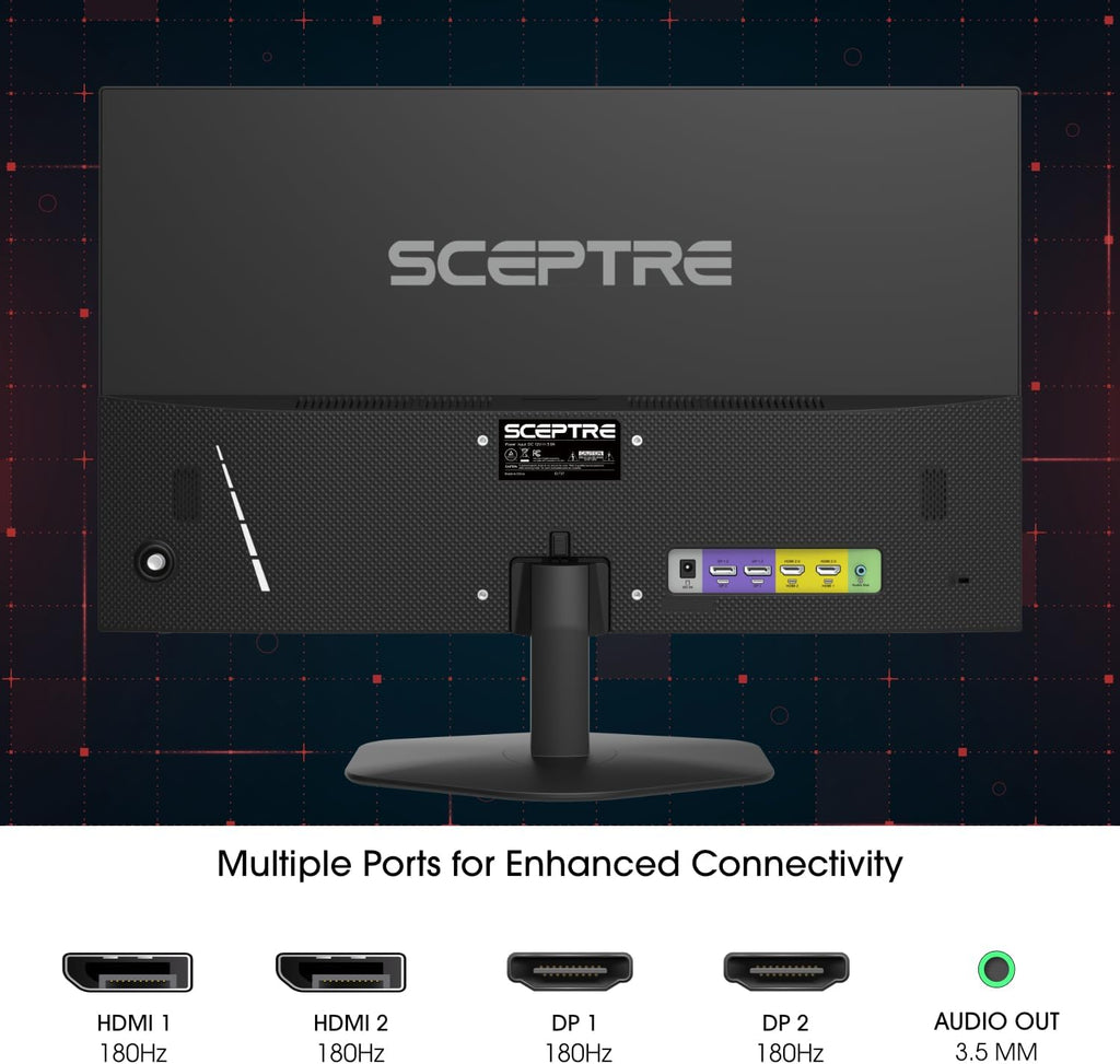 New! Sceptre 27-inch Prime Gaming Monitor DisplayPort x2 180Hz HDMI x2 180Hz Build-in Speakers, Machine Black 2027 (E275B-FW180T Series)