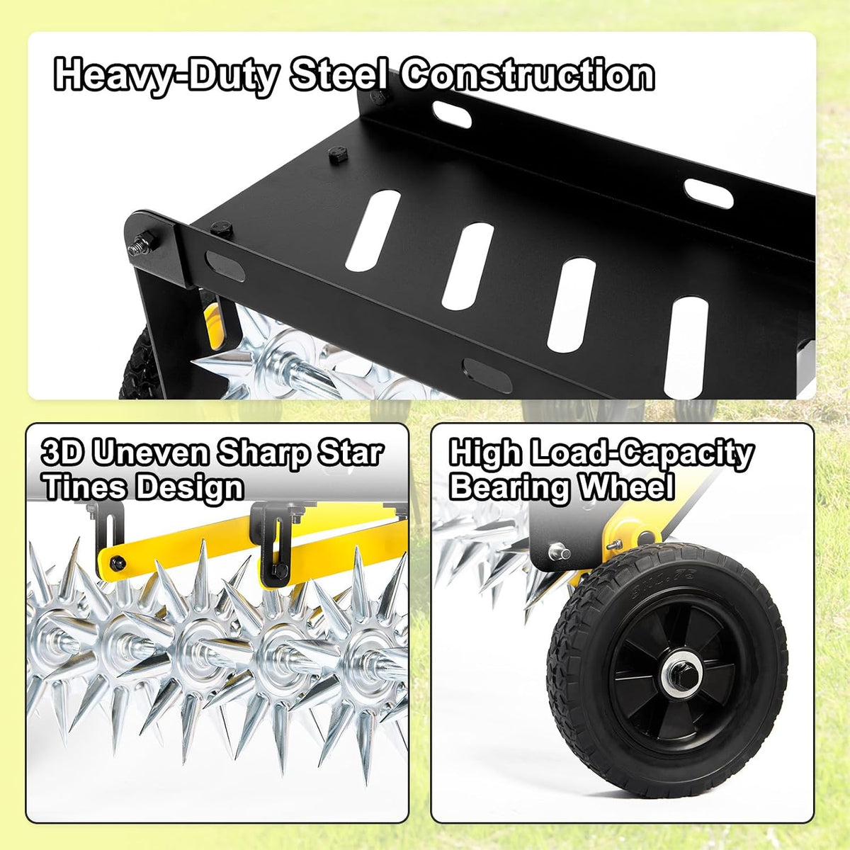 40-Inch Tow Behind Spike Aerator, Pull Behind Lawn Aerator with 10 Galvanized Steel Tines for Aerating Lawns, Soil Penetrator Spikes Tractor with