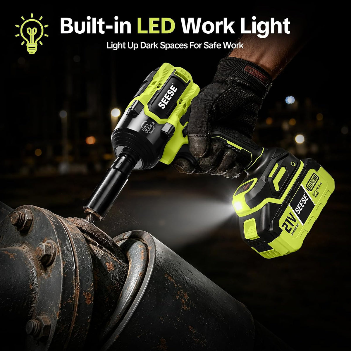SEESE Cordless Impact Wrench Kit: 590 Ft-lbs(800N.m) 3500IPM High Torque