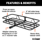 CURT 18145 Cargo Basket Hitch Trailer Hitch Cargo Carrier, 500 lbs. Capacity, 46-1/2-Inch x 17-1/2-Inch x 5-1/2-Inch, Fits 1-1/4 or 2-Inch Receiver