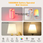 Battery Operated Wall Sconces set of Two,Wireless Wall Sconces with 10000mAh Dimmable Bulb and Remote,LED 15 Colors Rechargeable Gold Wall Sconce