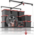 Overhead Garage Storage Rack for 8-10 FT Ceiling, Heavy-duty 4x4 FT Ceiling Storage Racks with Safety Lock, Ideal for Garage Storage Mounted Lift