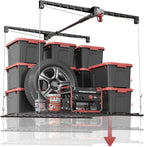 Overhead Garage Storage Rack for 8-10 FT Ceiling, Heavy-duty 4x4 FT Ceiling Storage Racks with Safety Lock, Ideal for Garage Storage Mounted Lift
