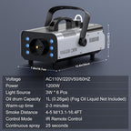 1200W Fog Machine,Halloween Smoke Machine with 6 LED Lights&Remote Control