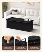 B FSOBEIIALEO Storage Ottoman Bench, 43" Velvet Ottoman With Storage, Black