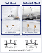 8 Center Commercial Mop Sink Faucet with Vacuum Breaker Wall Mount