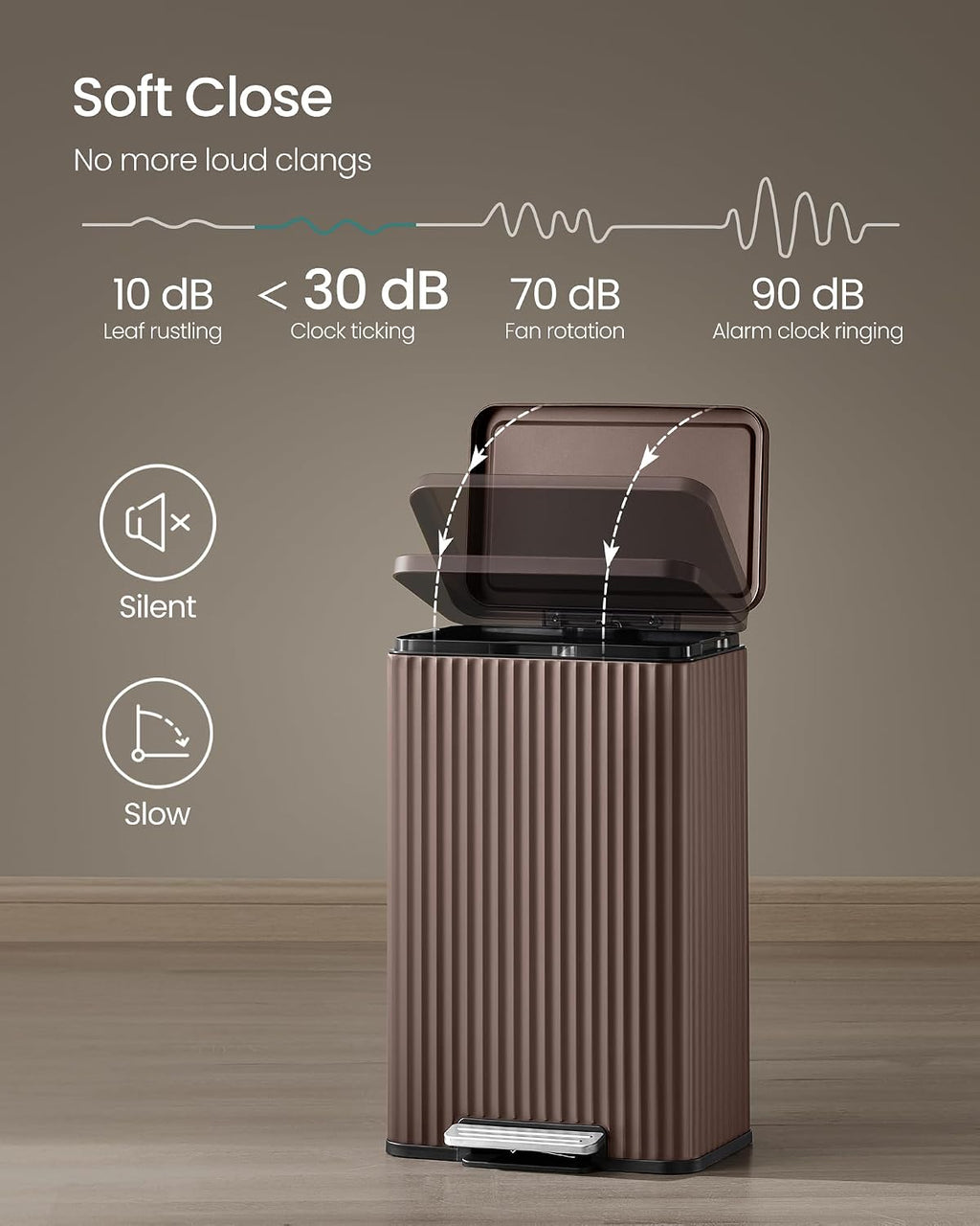 SONGMICS Trash Can, 13 Gallon (50 L), Stainless Steel, with Lid, Pedal