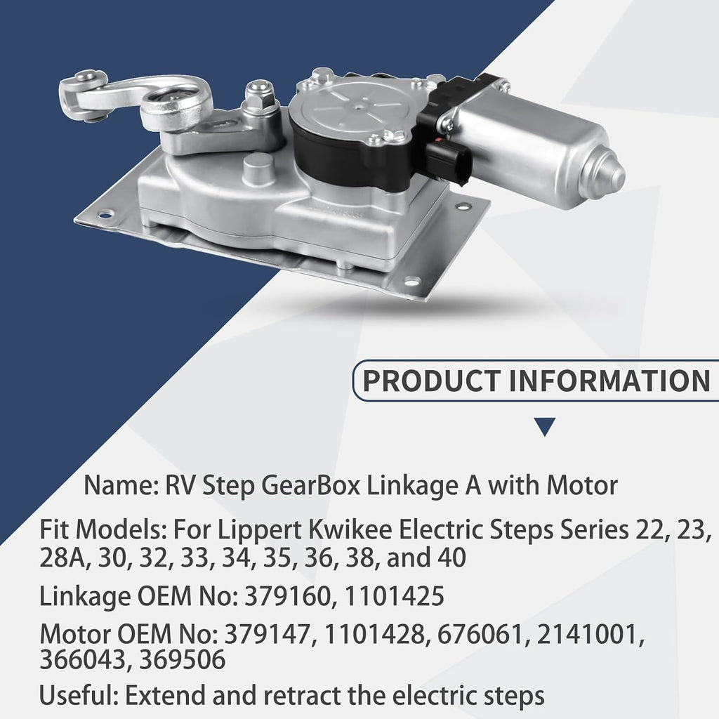 379160 RV Gear Box Linkage A with 676061 Entry Step Gear Motor, fit for Lippert Kwikee Electric Steps Series 22 23 28A 30 32 33 34 35 36 38 40