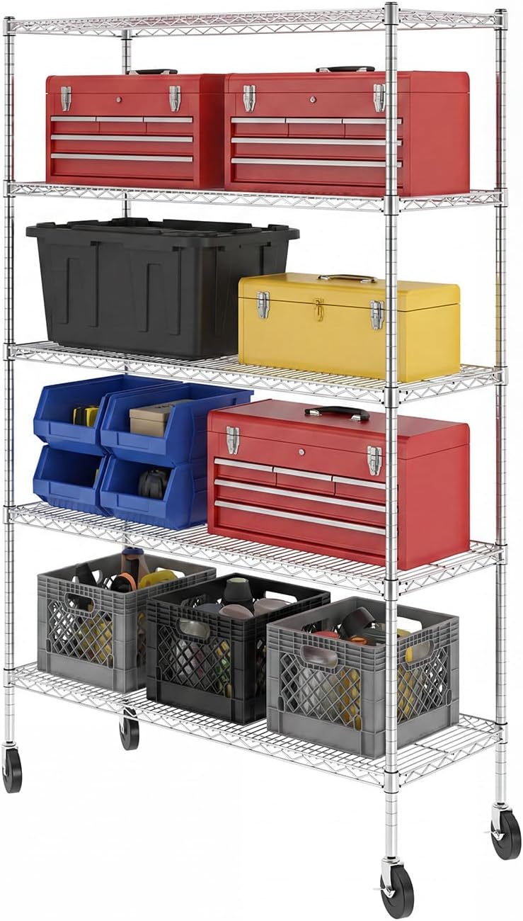 SafeRacks 5-Tier Wire Shelving with Wheels, NSF Heavy Duty 48x18x72 Rack