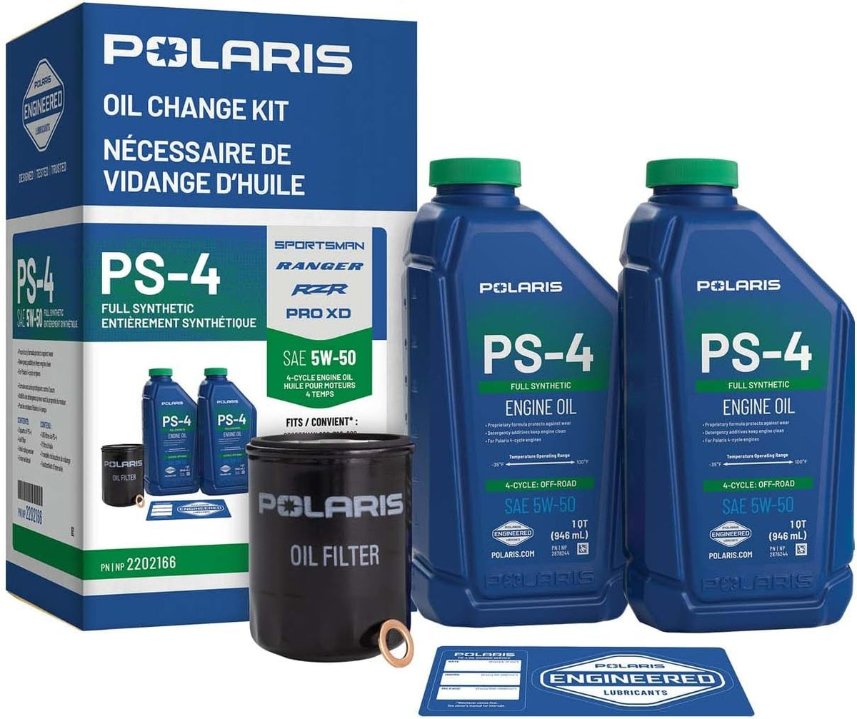 Polaris PS4 Oil Change Kit for Specific RANGER, RZR, SPORTSMAN, ACE 570 Models With 4 Stroke Engine, Includes 2 Quarts of PS-4 5W-50 Full Synthetic