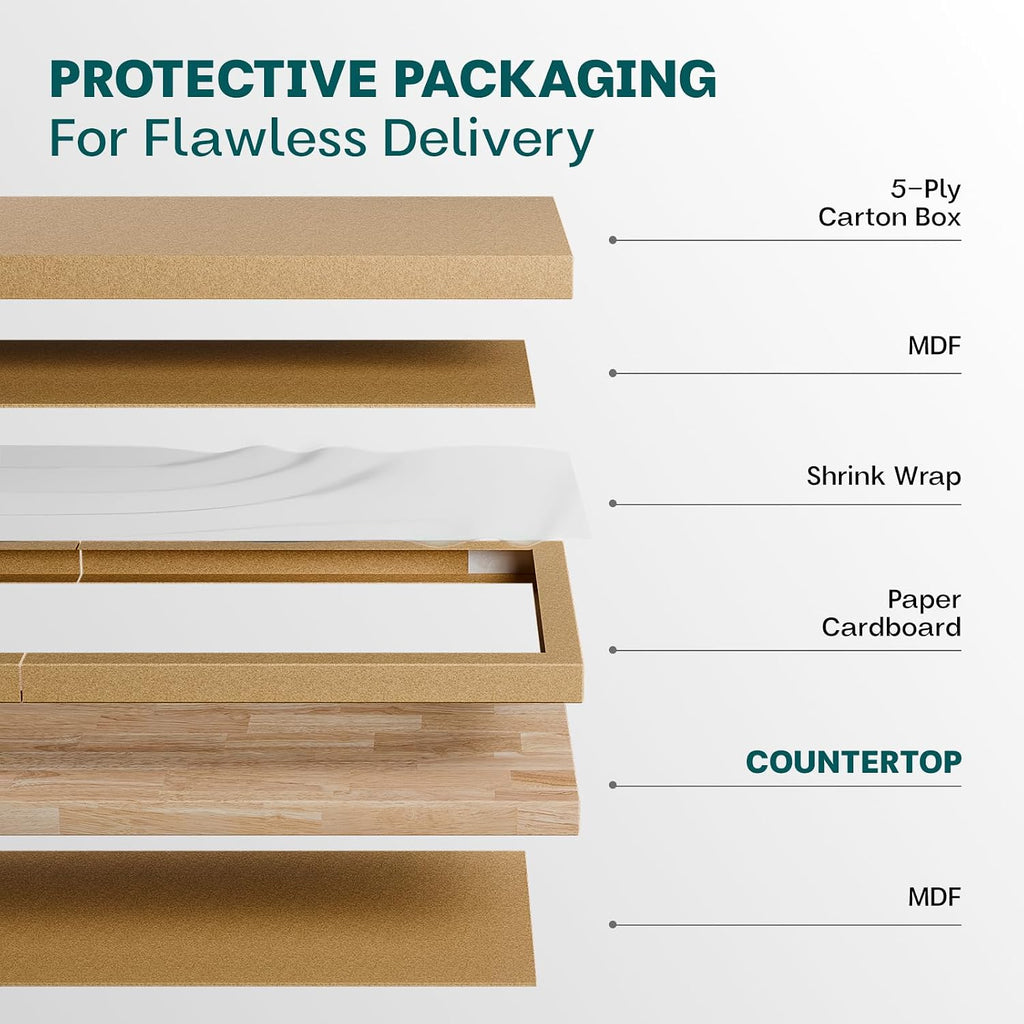 Bme Hevea Solid Wood Butcher Block Countertop, Unfinished, 60" x 25" x 1.5"