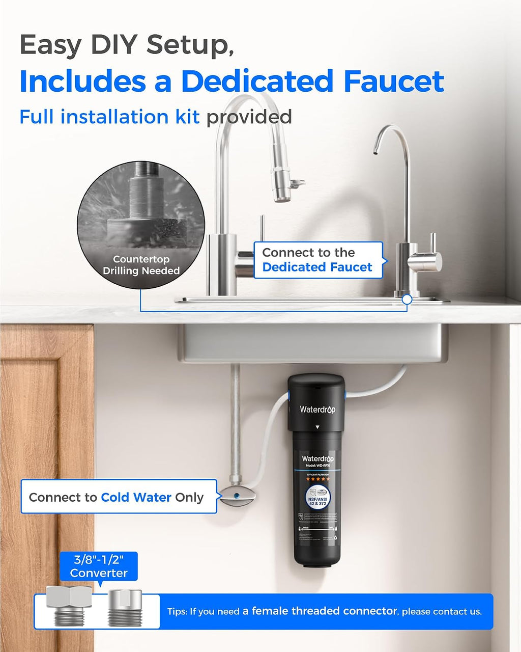 Waterdrop 10UB Under Sink Water Filter System with Dedicated Faucet