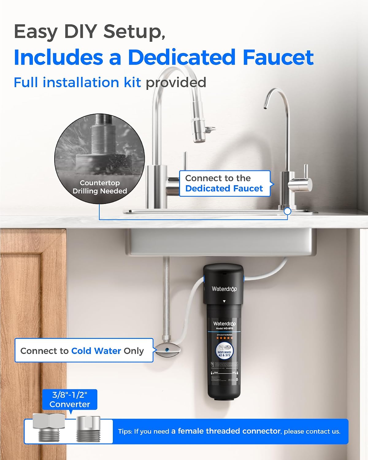 Waterdrop 10UB Under Sink Water Filter System with Dedicated Faucet