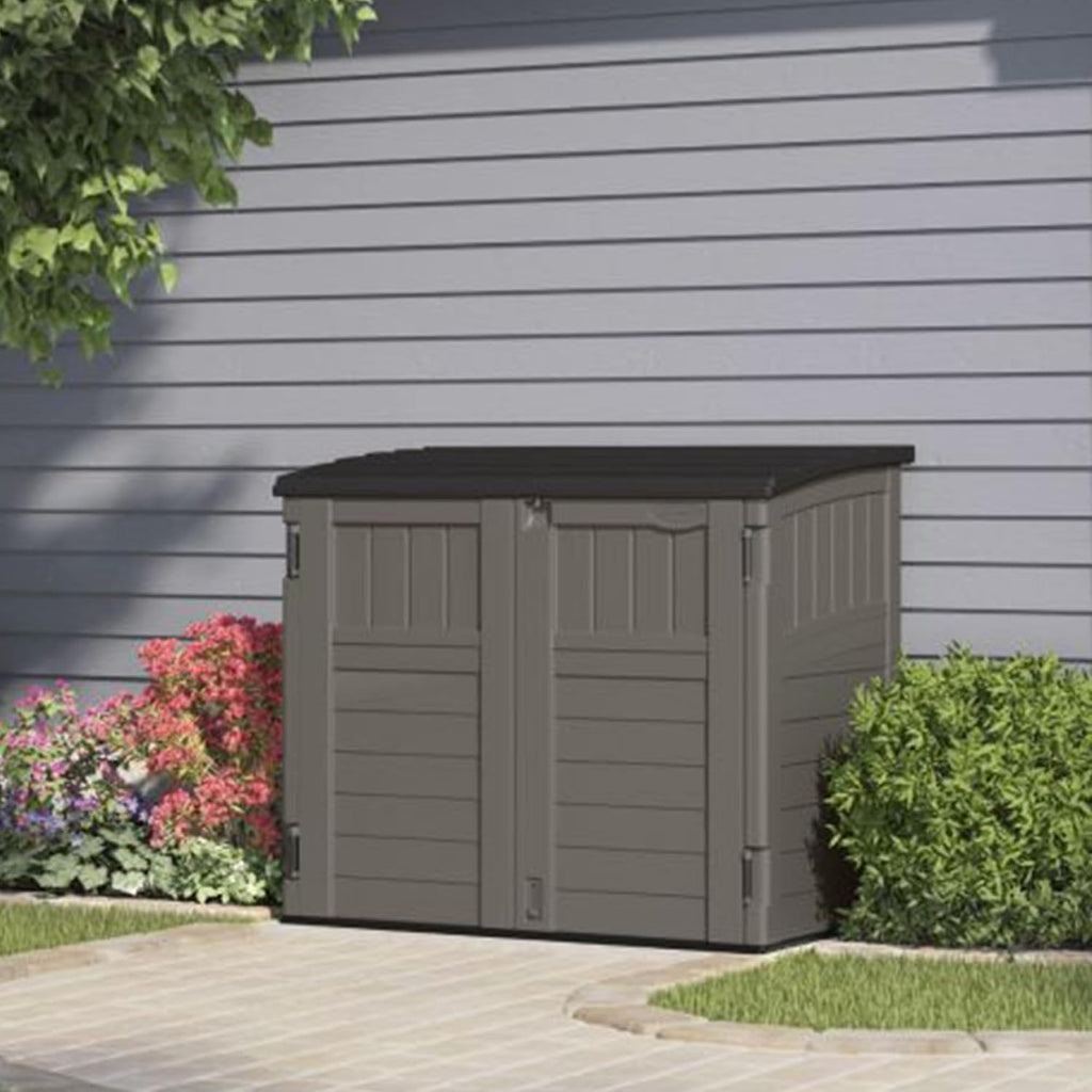 Suncast 34 Cu Ft Horizontal Shed, Outdoor Storage Shed with Floor, Stoney