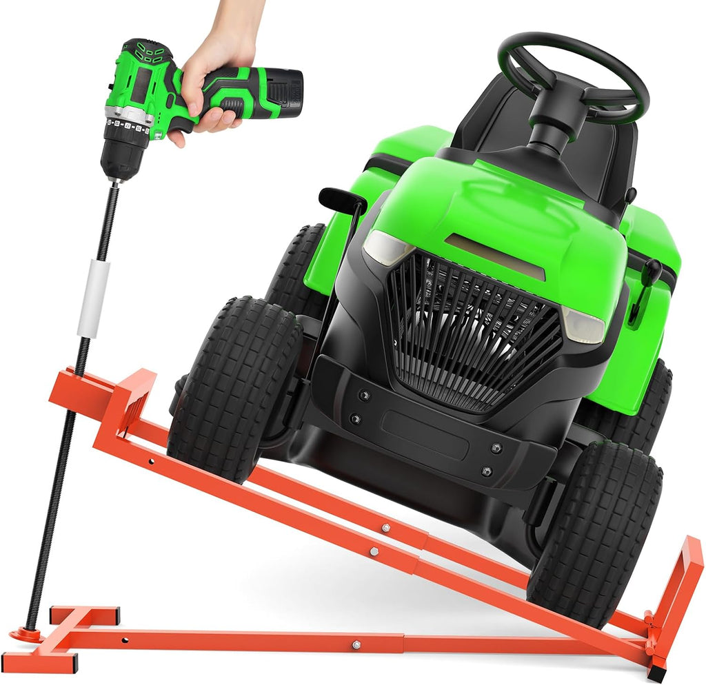 1400LB Lawn Tractor Lift Jack & Riding Mower Lift with Rotating Sleeve & Manual and Power Tool Handle, 3-Min Quick Setup, Anti-Slip Base, Heavy-Duty