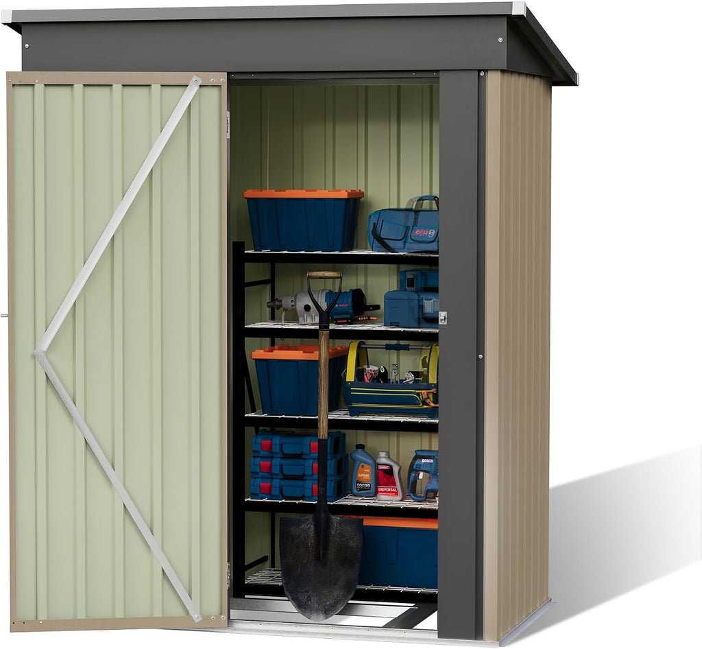 Patiowell 5x3 FT Outdoor Storage Shed with Floor Frame, Small Metal Sheds