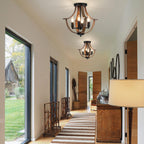 Farmhouse Hanging Pendant Lighting, 4-Light Rustic Flush Mount Ceiling Light Fixture,Modern Faux Wood Vintage Chandelier for Dining Room Kitchen
