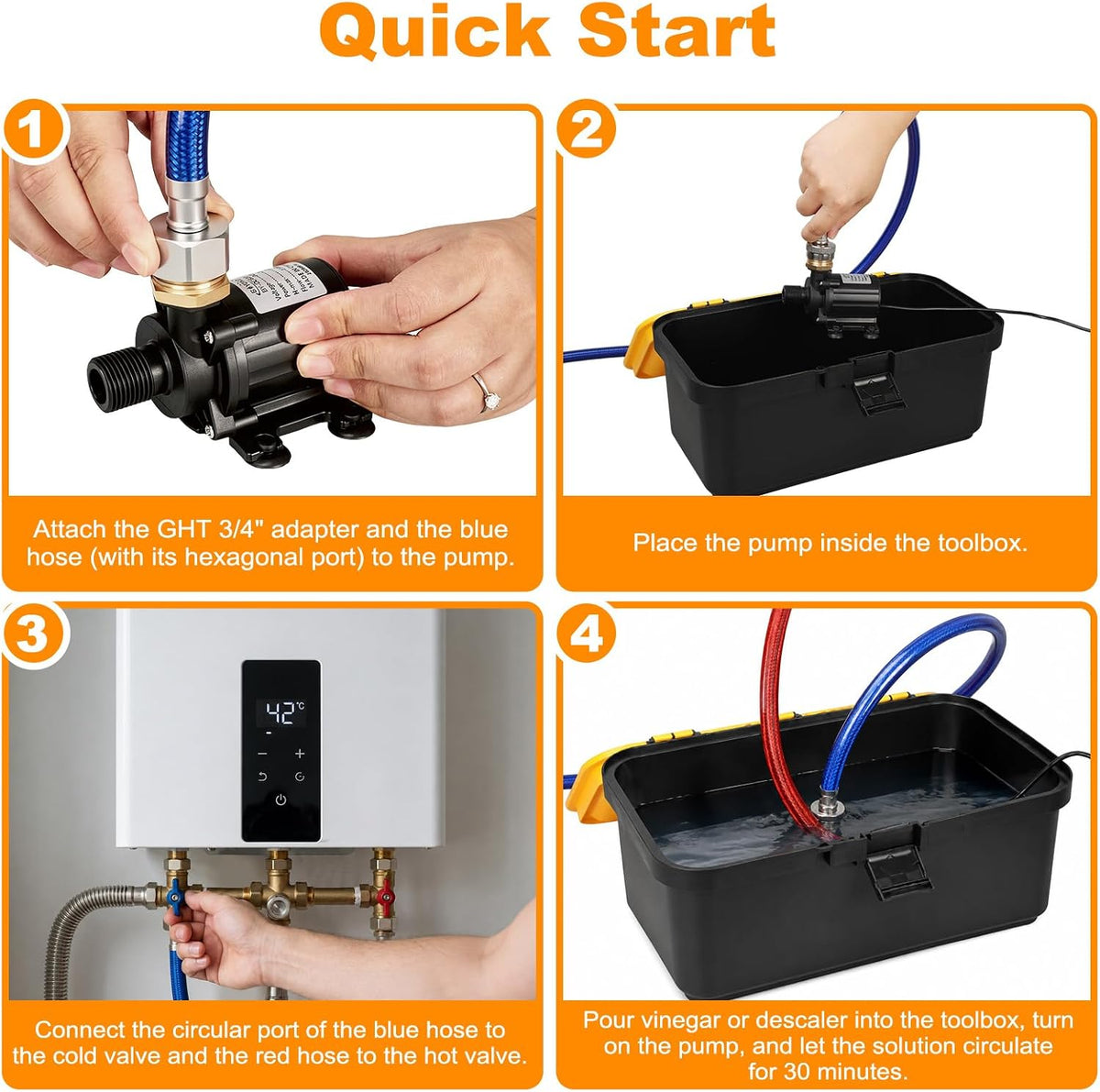 Tankless Water Heater Flushing Kit: Brushless Pump, 2×6' Hoses & Toolbox