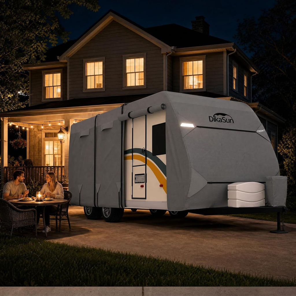 Travel Trailer RV Cover 24' ~ 27', Upgraded 9 Layers Top Waterproof Camper Cover, Heavy Duty Toy Hauler RV Cover for Winter Snow with Tongue Jack