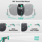 Retractable Garden Hose Reel, 65FT +6FT 5/8" Durable Wall Mounted Water Hose Reel with 180° Swivel Bracket, 9 Pattern Sprayer, 6Ft leader hose,Smooth