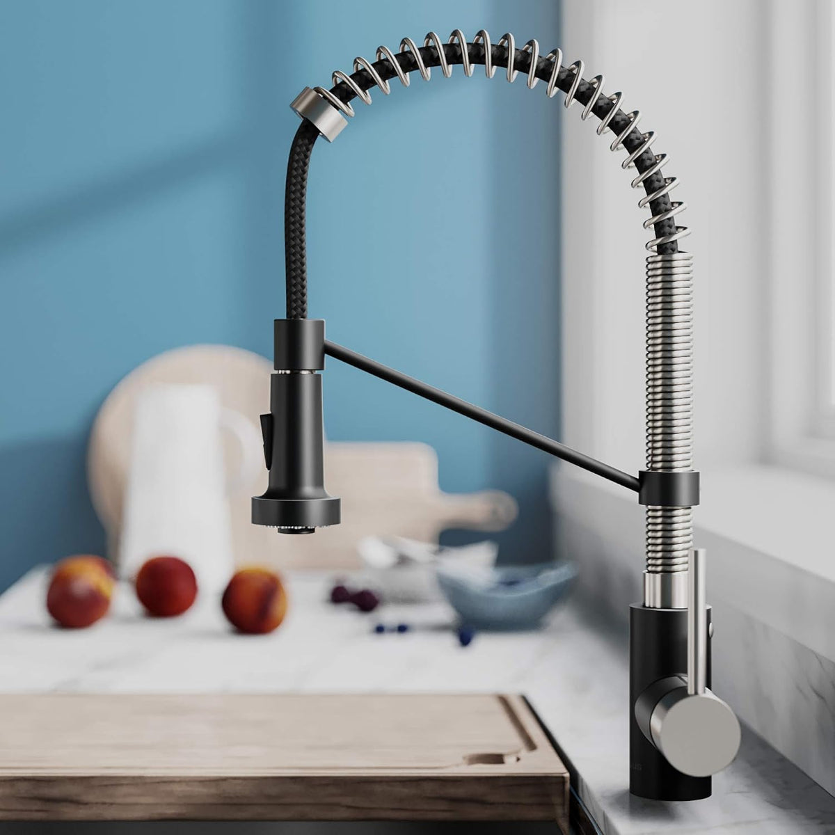 KRAUS Stainless Steel Matte Black Pull Down Kitchen Faucet KPF-1610SFSMB