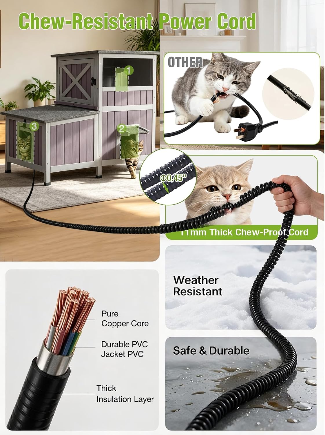 Extra Large Heated Cat House Outdoor Insulated Cat House 2-Section Weatherproof Feral Cat Shelter with Safe Heating Pad, 6-Sided Thermal Liner