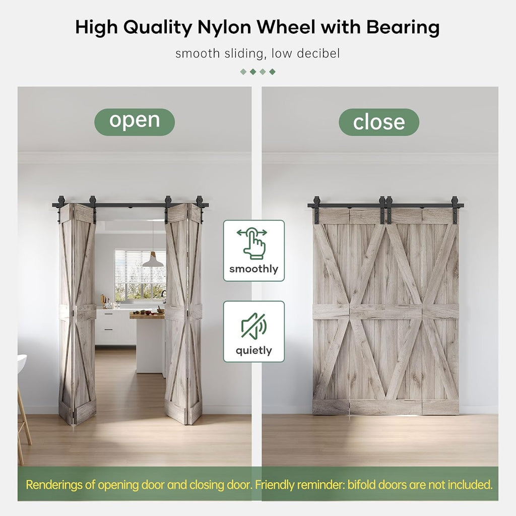 64" Bifold Sliding Barn Door Hardware Track Kit,Side Mounted Black J Shape Roller,Smoothly and Quietly,Assembly Easy,Fit Four 15" Bi-Folding Doors