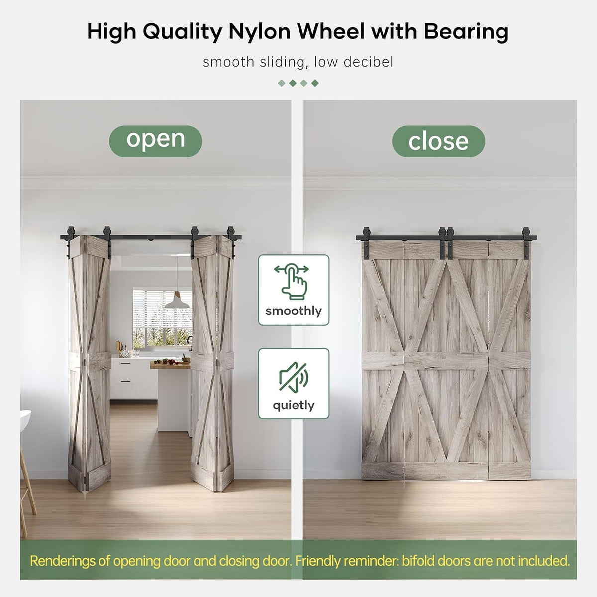 64" Bifold Sliding Barn Door Hardware Track Kit,Side Mounted Black J Shape Roller,Smoothly and Quietly,Assembly Easy,Fit Four 15" Bi-Folding Doors