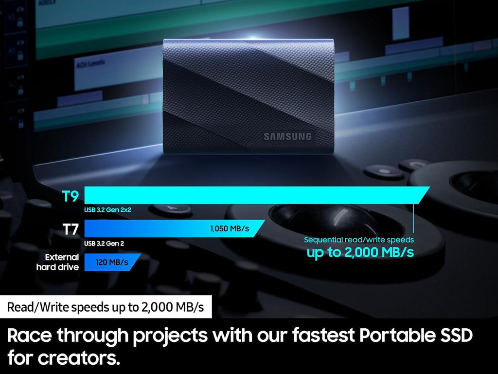 Samsung T9 Portable SSD 1TB, USB 3.2 Gen 2x2 External SSD, Up to 2,000 MB/s