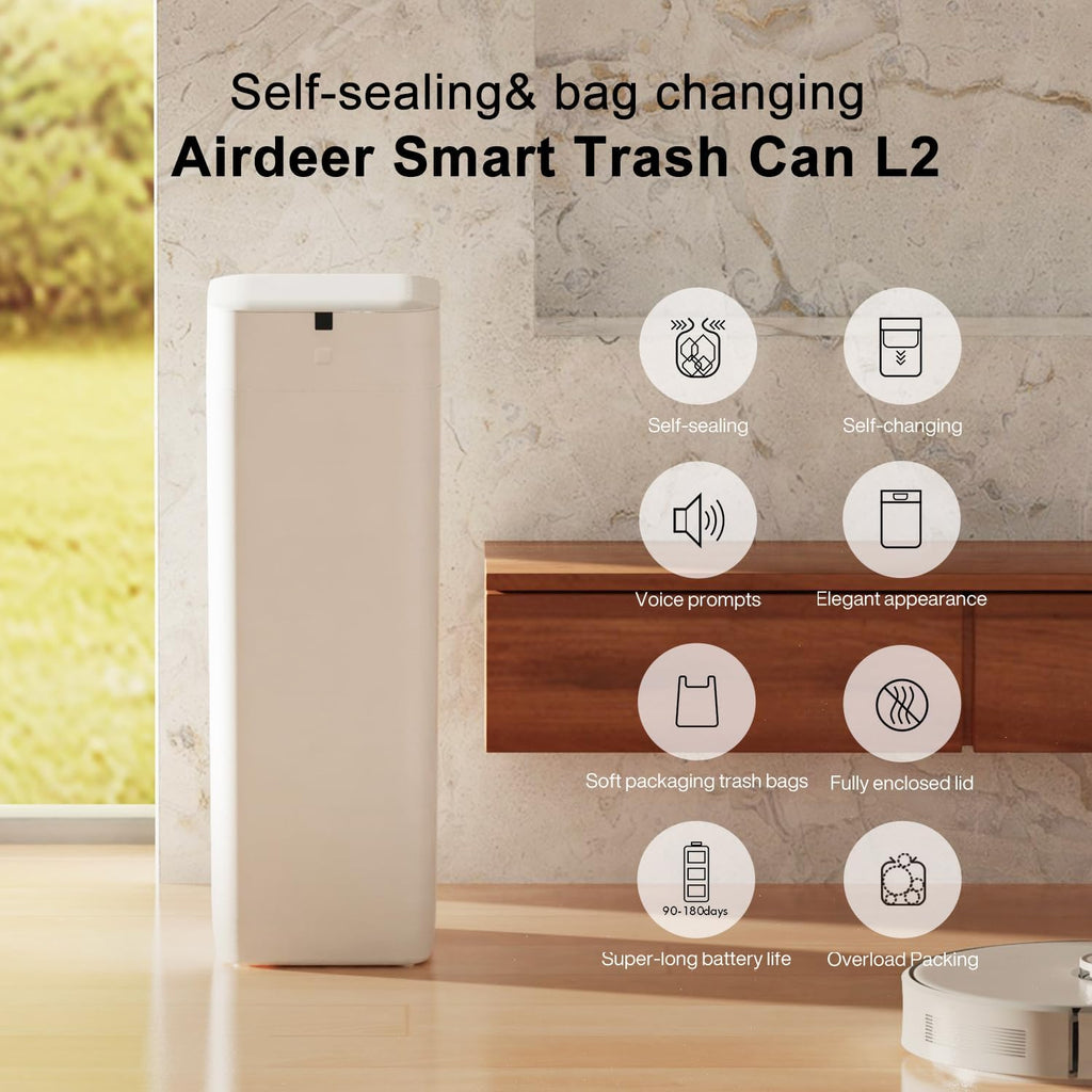 Airdeer L2 Automatic Trash Can, 8 Gallon Self Sealing and Self-Changing Smart Trash Can, Motion Sensor, Touchless Garbage can with lid for Kitchen