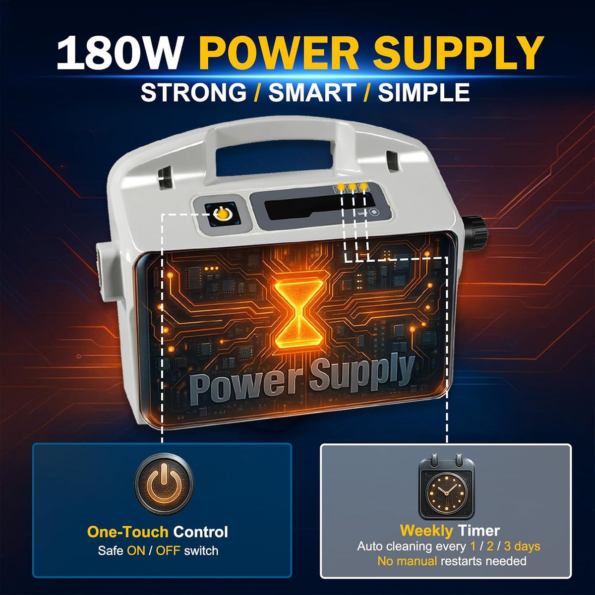 For Dolphin Pool Cleaner Power Supply 180W Replacement for 9995672-US-ASSY –Works with Nautilus CC Plus, DX3, Neptune, Quest – Includes Power Cord